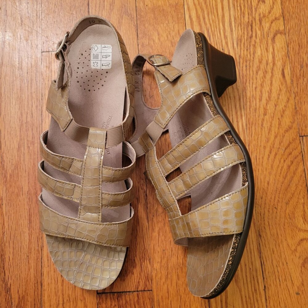 SAS Sandals 10M Comfort Leather Heels Open‎ Toe ALLEGRO Taupe Croc Print